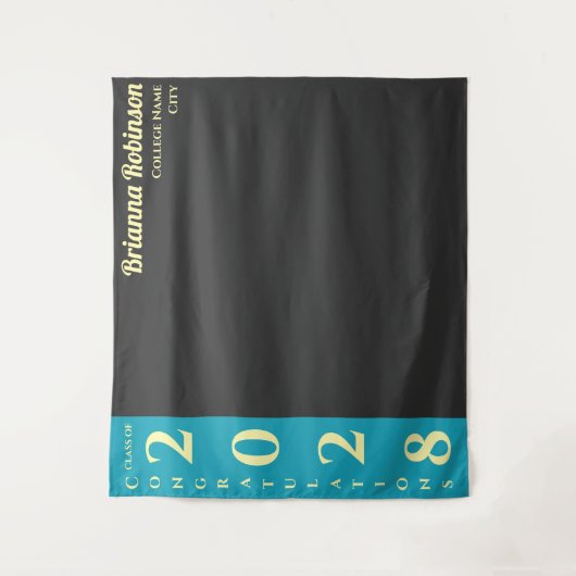 Turquoise Charcoal Modern Graduation Party Wandkleed (Voorkant)