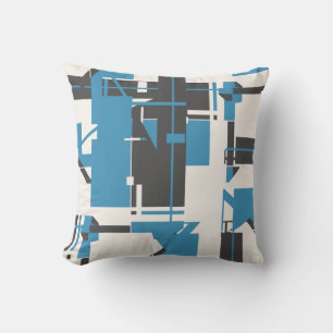 Turquoise Charcoal Off-white Geometric Abstract Kussen