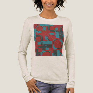 Turquoise Charcoal Red Slanted Abstract MCM Look Tri-Blend Shirt