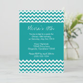 Turquoise Chevron Birthday Uitnodiging (Staand voorkant)