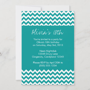Turquoise Chevron Birthday Uitnodiging