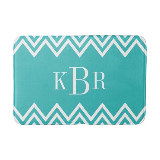 Turquoise Chevron Custom Monogram Badmat (Voorkant)