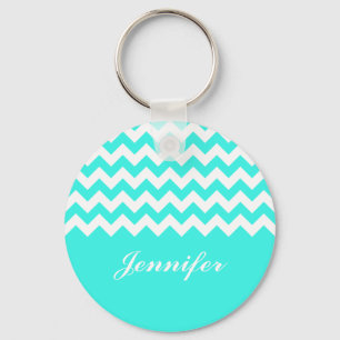 Turquoise Chevron Custom Monogram Sleutelhanger
