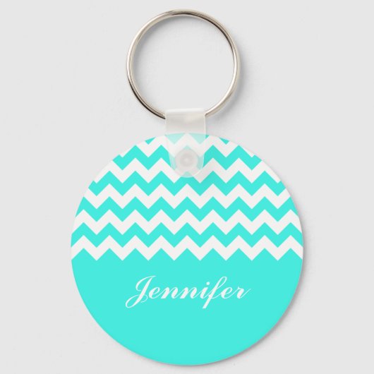 Turquoise Chevron Custom Monogram Sleutelhanger (Voorkant)