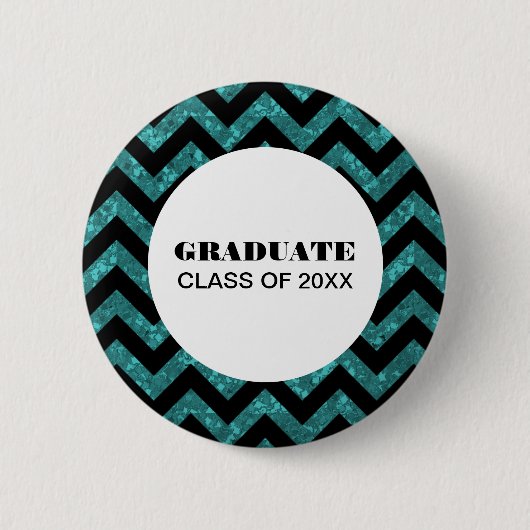 Turquoise Chevron Glitter Afstuderen Button (Voorkant)