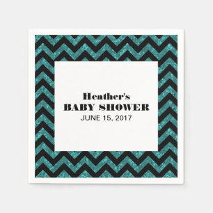 Turquoise Chevron Glitter Baby shower Napkins Servet