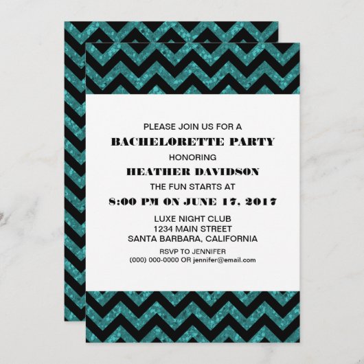 Turquoise Chevron Glitter Bachelorette Party Kaart (Voorkant / Achterkant)