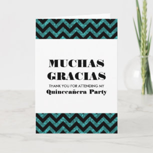 Turquoise Chevron Glitter Quinceañera Hartelijk da Bedankkaart