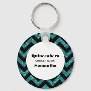 Turquoise Chevron Glitter Quinceañera Sleutelhange Sleutelhanger