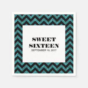 Turquoise Chevron Glitter Sweet 16 Paper Napkins Servetten