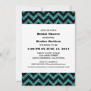 Turquoise Chevron Glitter Vrijgezellenfeest Invite Kaart