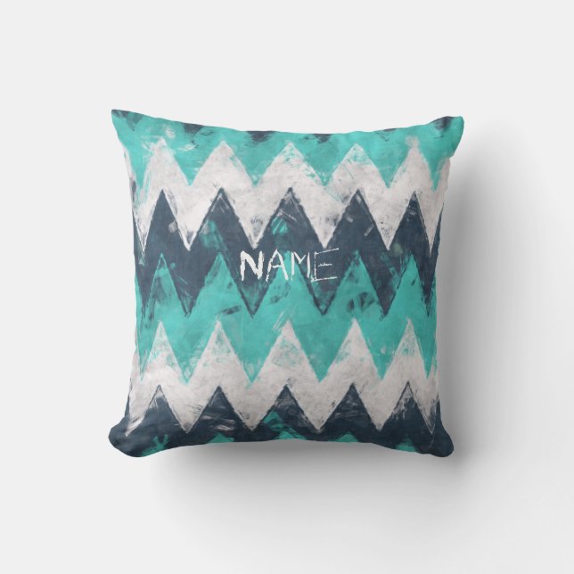 Turquoise Chevron Kussen (Voorkant)