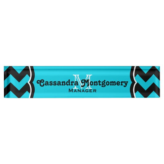 Turquoise chevron monogram classy naambordje (Voorkant)
