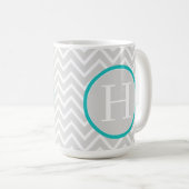 Turquoise Chevron Monogram Coffee Mug (Devant droit)