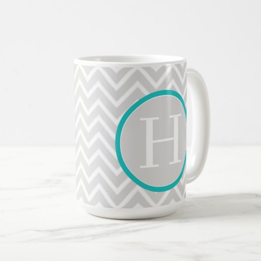 Turquoise Chevron Monogram Coffee Mug (Devant droit)