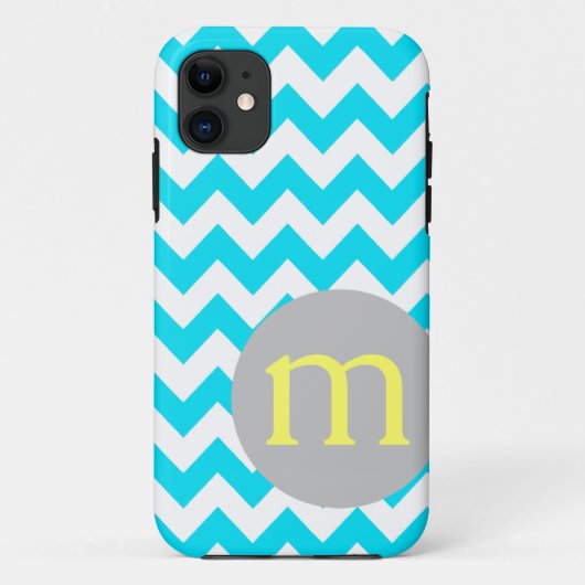 Turquoise Chevron Monogram Initiaal Case-Mate iPhone Case (Achterkant)