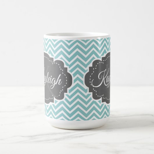 Turquoise Chevron Personnalisé Café Mug (Centre)