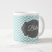 Turquoise Chevron Personnalisé Géant De Café Mug (Devant droit)