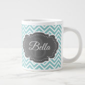 Turquoise Chevron Personnalisé Géant De Café Mug (Droite)