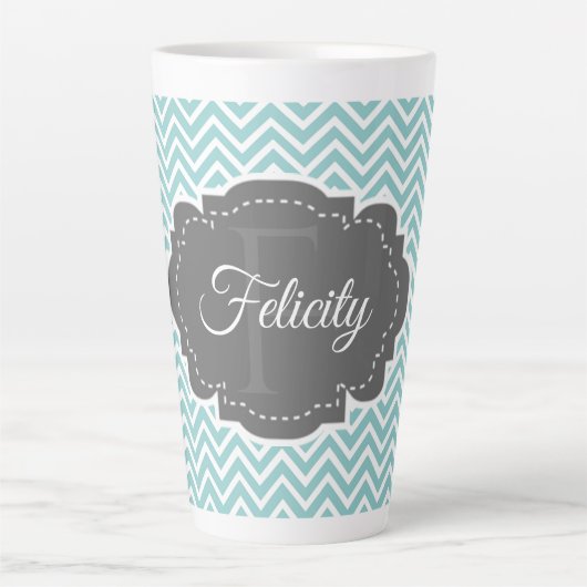 Turquoise Chevron Personnalisé Latte Mug (Devant)