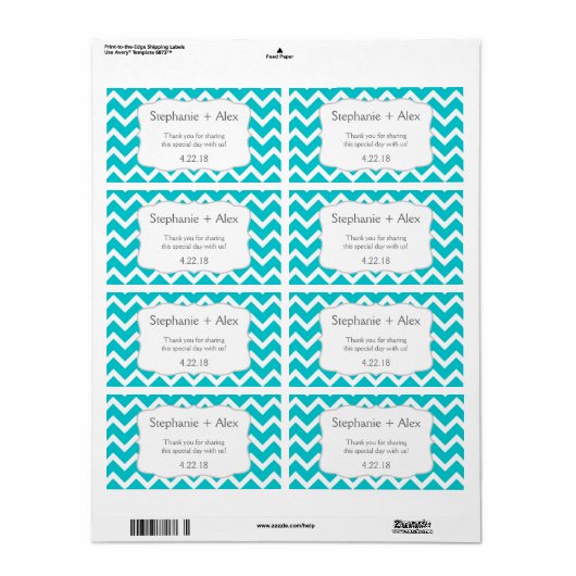 Turquoise Chevron Waterfles - pas het aan! Etiket (Full Sheet)