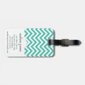 Turquoise Chevron Zigzag Gepersonaliseerd Monogram Bagagelabel (Achterkant horizontaal)