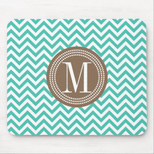 Turquoise Chevron Zigzag Gepersonaliseerd Monogram Muismat