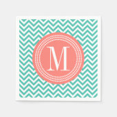 Turquoise Chevron Zigzag Gepersonaliseerd Monogram Servet (Voorkant)