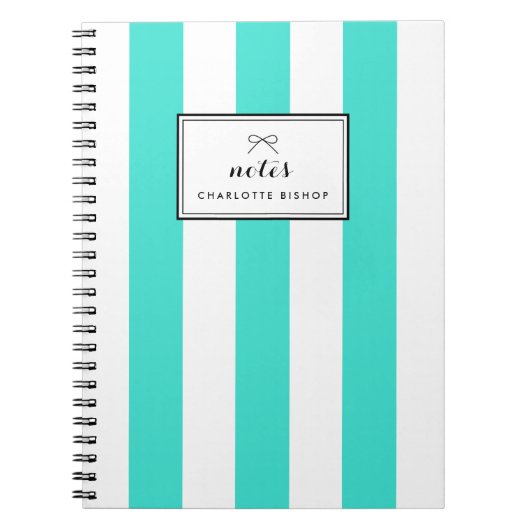 Turquoise Chic Verticale Strepen Gepersonaliseerd Notitieboek (Voorkant)