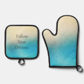 Turquoise Chic White Aqua Blue Ovenwant & Pannenlap Set (Voorkant)