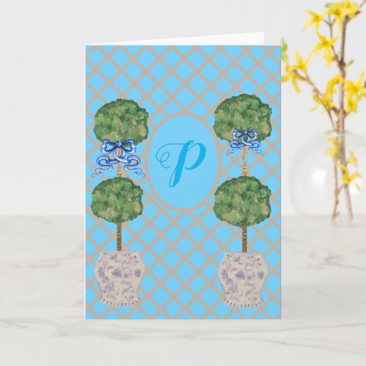 Turquoise Chinoiserie Ginger Jar Jars Topiary Kaart (Gele Bloem)