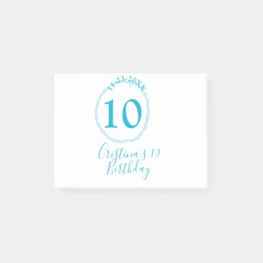 Turquoise circle. Round glitter 10th birthday bold Post-it® Notes (Voorkant)