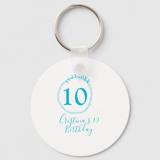 Turquoise circle. Round glitter 10th birthday bold Sleutelhanger (Voorkant)