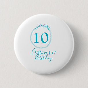 Turquoise cirkel. Ronde glitter 10e verjaardag vet Button 5,7 Cm