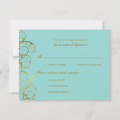 Turquoise & Classy Gouden Spiralen Elegante bruilo RSVP Kaartje (Voorkant)