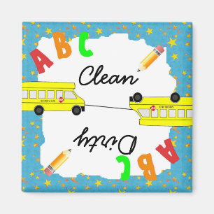 Turquoise Clean & Dirty School Bus Dishwasmachine Magneet
