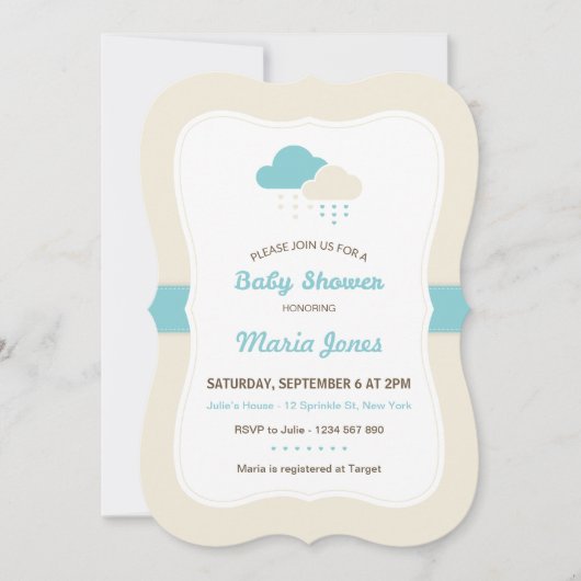 Turquoise Cloud Baby shower Invitation Kaart (Voorkant)