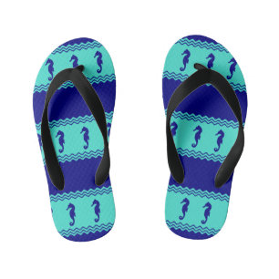 Turquoise Coastal Seapaarden Stripes Kinder Teenslippers
