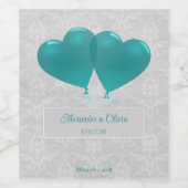 Turquoise Coeur Ballons Mariage Vin Étiquette (Étiquettes simples)