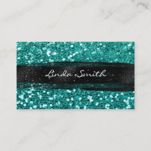 Turquoise Confetti Glitter Zwarte Penseelstreken Visitekaartje