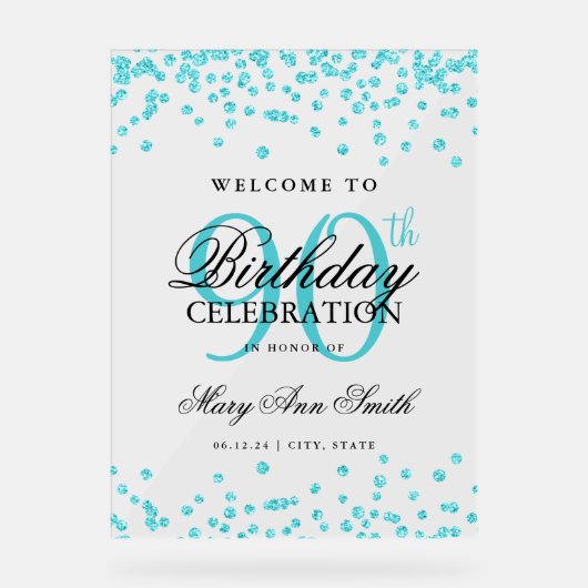 Turquoise Confetti Parties scintillant 90e anniver (Recto)