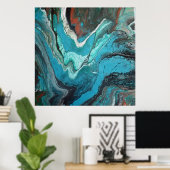Turquoise Copper Fluid Marble Acrylic Art Abstract Poster (Thuiskantoor)