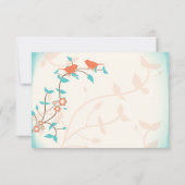 Turquoise Corail Oiseaux Feuilles Mariage Réponse  (Dos)
