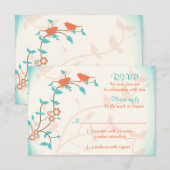 Turquoise Corail Oiseaux Feuilles Mariage Réponse  (Devant / Derrière)