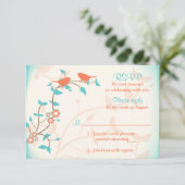 Turquoise Corail Oiseaux Feuilles Réponse Mariage (Debout devant)