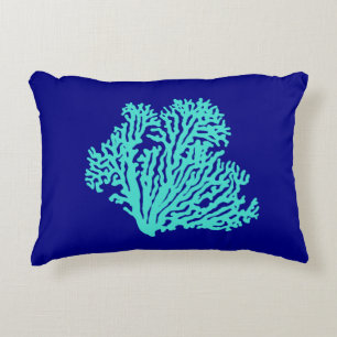 Turquoise Coral on Navy Blue Coastal Decor Decoratief Kussen