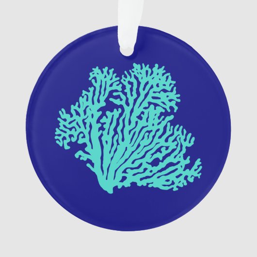 Turquoise Coral on Navy Blue Coastal Decor Ornament (voorkant)