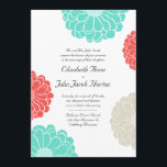 Turquoise & Coral Zinnia Flower Faire-part de mari<br><div class="desc">Une faire-part de mariage simple et chic avec des fleurs de zinnia abstraites et modernes en turquoise,  corail et kaki. Aussi disponible dans n'importe quelle couleur personnalisée de votre choix,  envoyez-moi juste un email.</div>