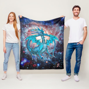 Turquoise Cosmic Dragon Fleece Deken