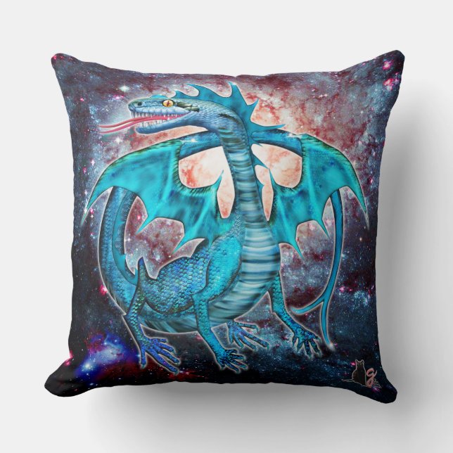 Turquoise Cosmic Dragon Kussen (Voorkant)